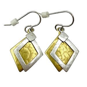 Marjorie Baer SF Vintage Earrings Diamond Shaped Gold Tone and Silver Tone Metal